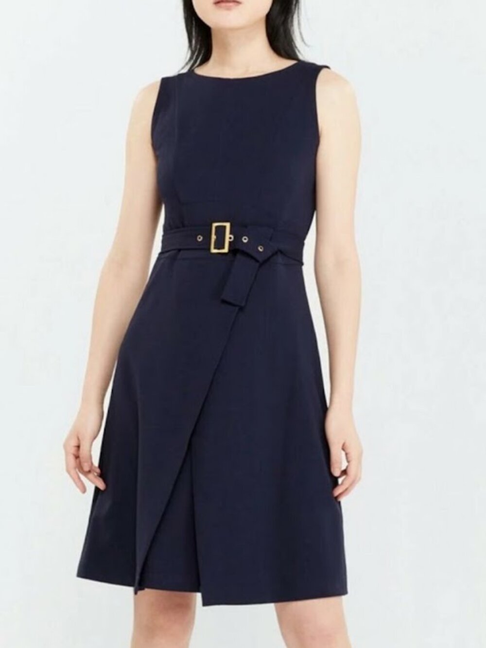 Nanette Lepore Navy Blue Petal Crossover Front Aline Belted Dress 12